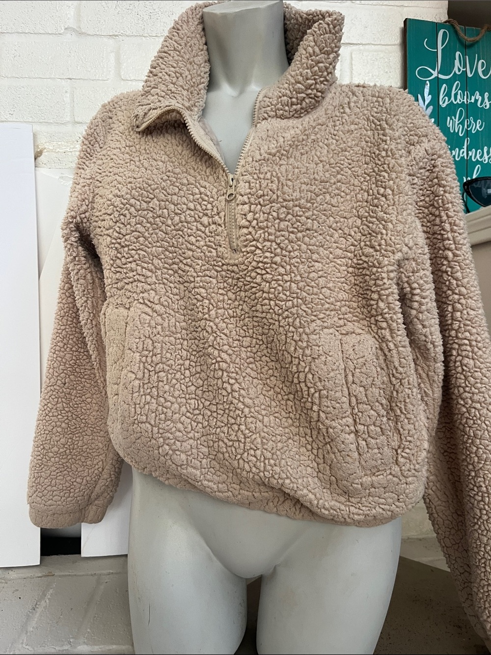Cozy Half-Zip Sherpa teddy Pullover - Taupe